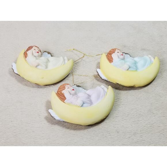 Angels Cherub Christmas Tree Ornaments 3 1/2" Ceramic 80s Collectible x3 Vintage - Picture 8 of 15